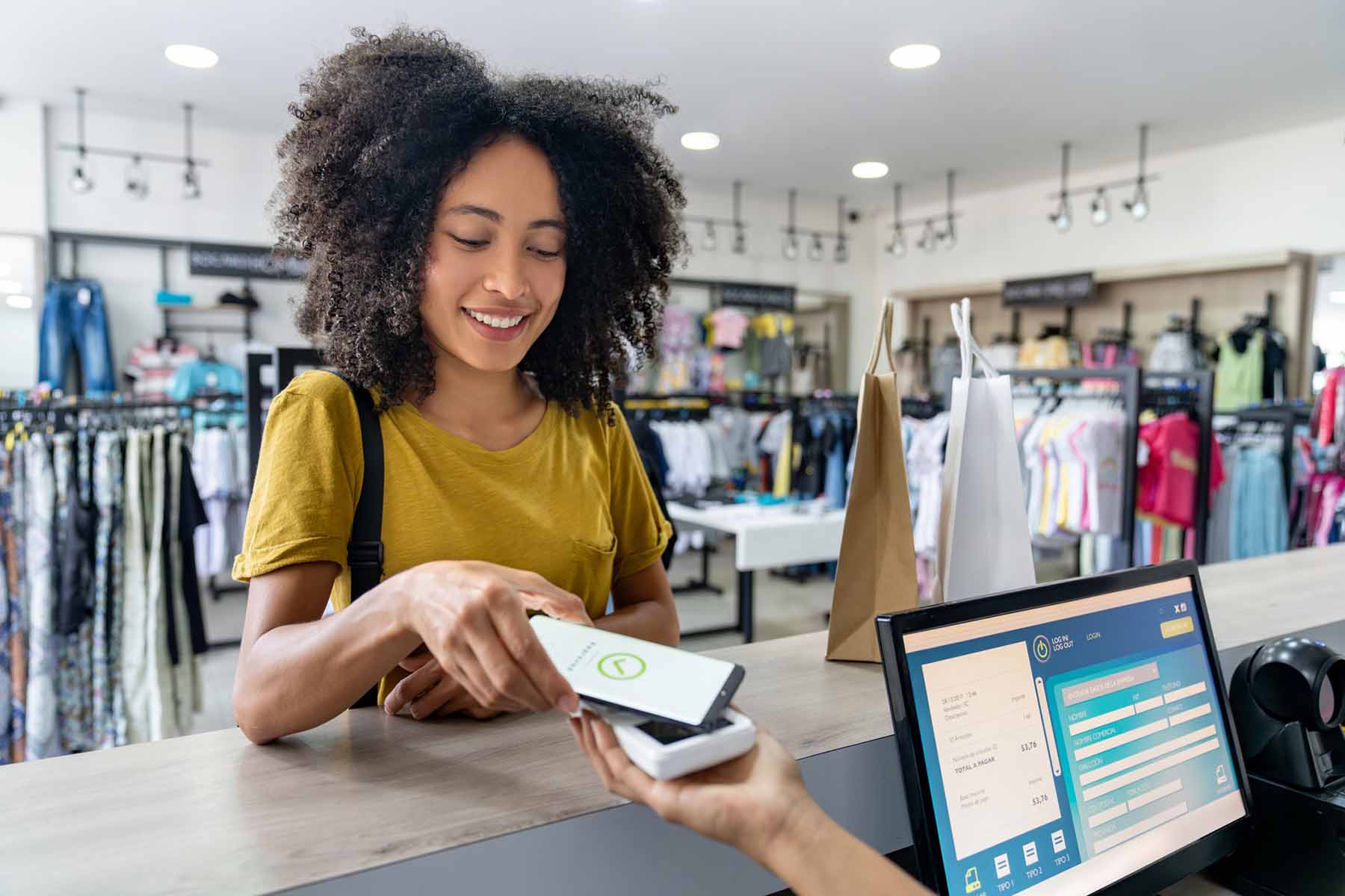 Woman using mobile wallet