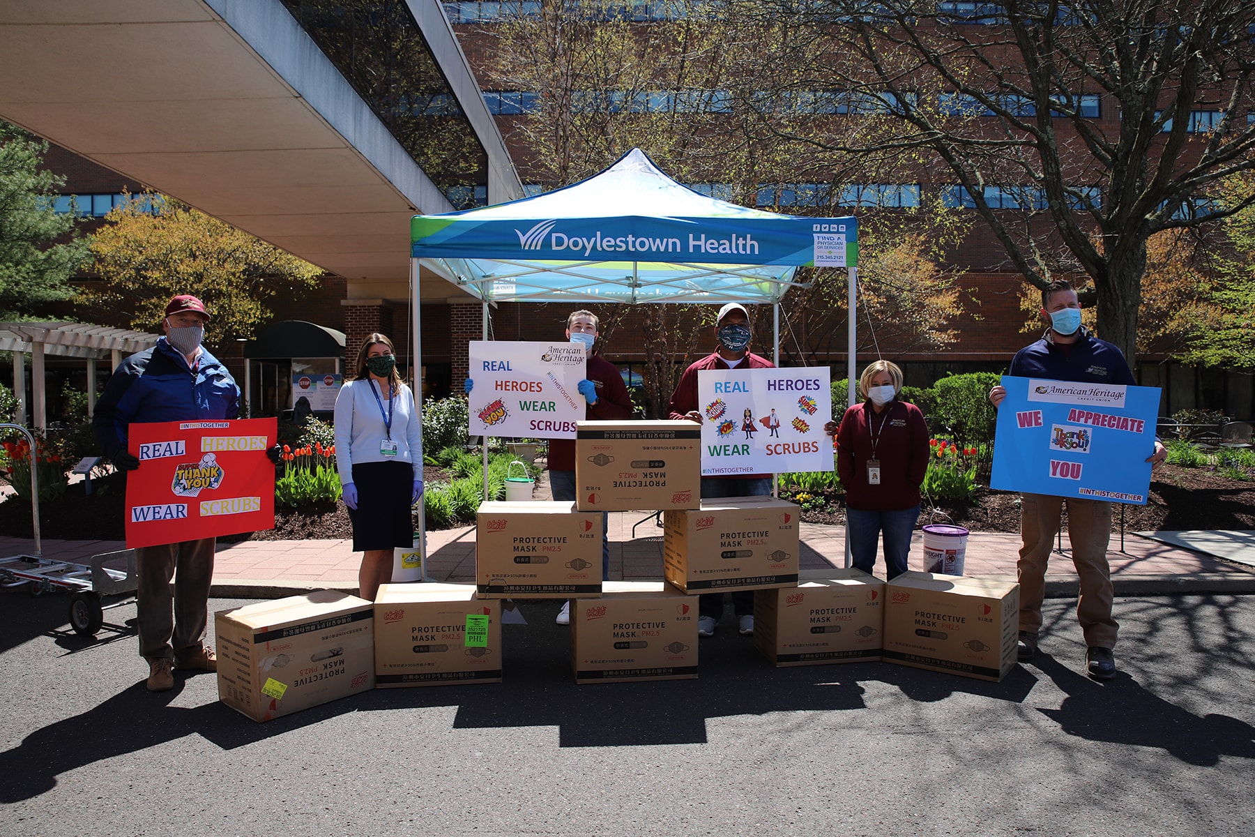 CEO Bruce Foulke and Associates of American Heritage Credit Union donate thousands of masks to nurses, practitioners and administrators at Doylestown Hospital on Wednesday, April 22.