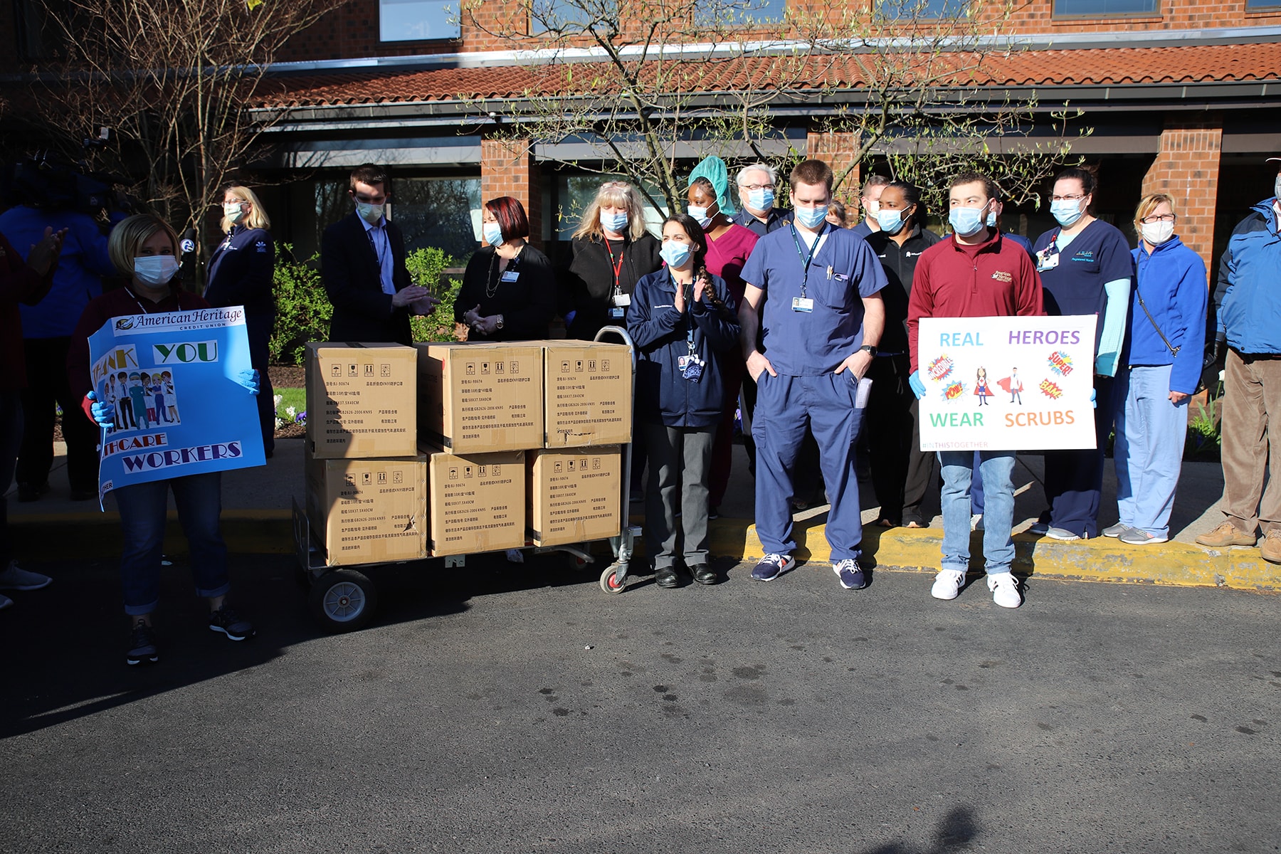 CEO Bruce Foulke and Associates of American Heritage Credit Union donate thousands of masks to nurses, practitioners and administrators at Jefferson Torresdale Hospita