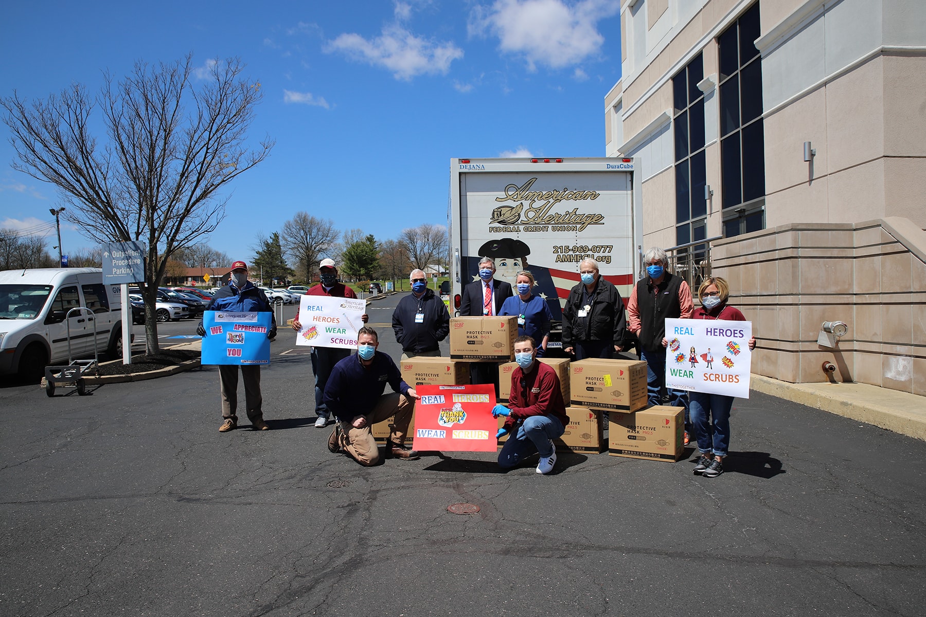 CEO Bruce Foulke and Associates of American Heritage Credit Union donate thousands of masks to nurses, practitioners and administrators at Grand View Hospital