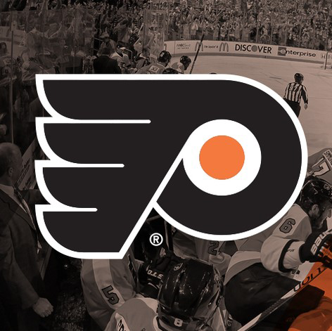 Flyers Logo over photo of players