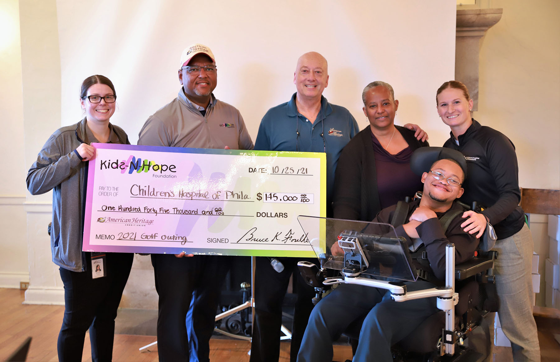 The Kids-N-Hope Foundation presents Children's Hospital of Philadelphia with a check for $145,000