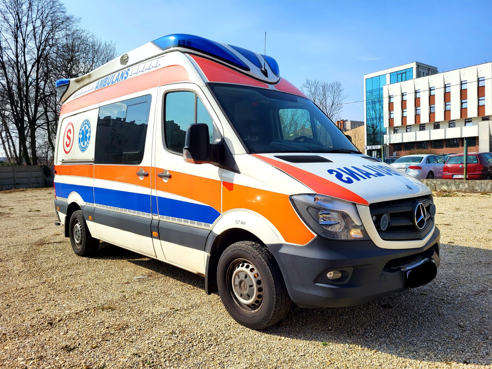 Ambulance parked outside of medical facility