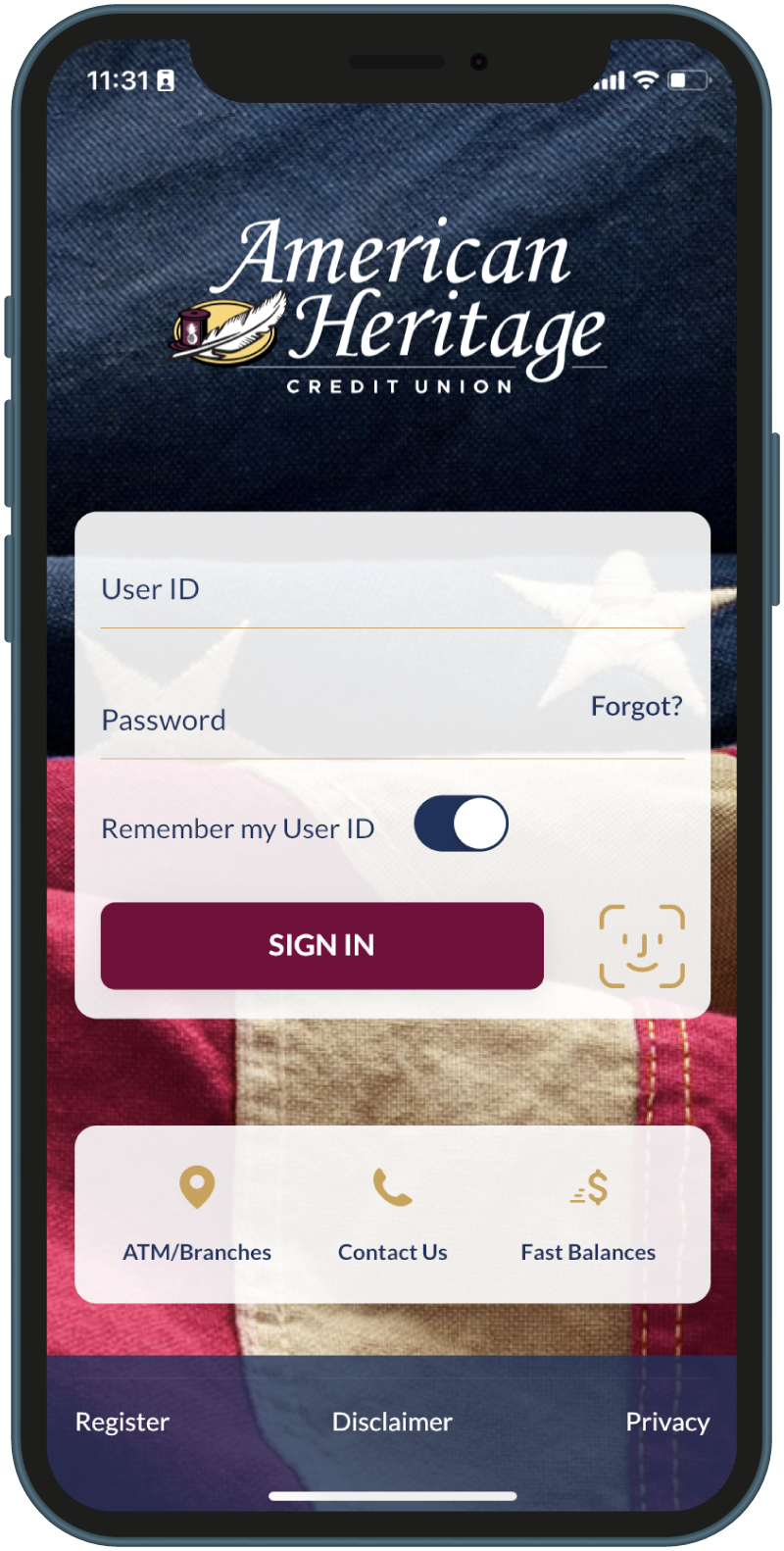Mobile App Screenshot The login screen of the mobile app